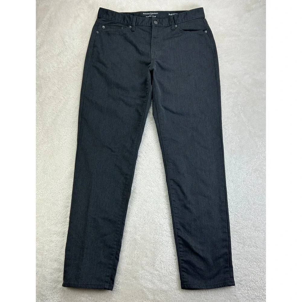 Banana Republic Washwell Pants Mens 33x32 Charcoal Heat Black Office Casual